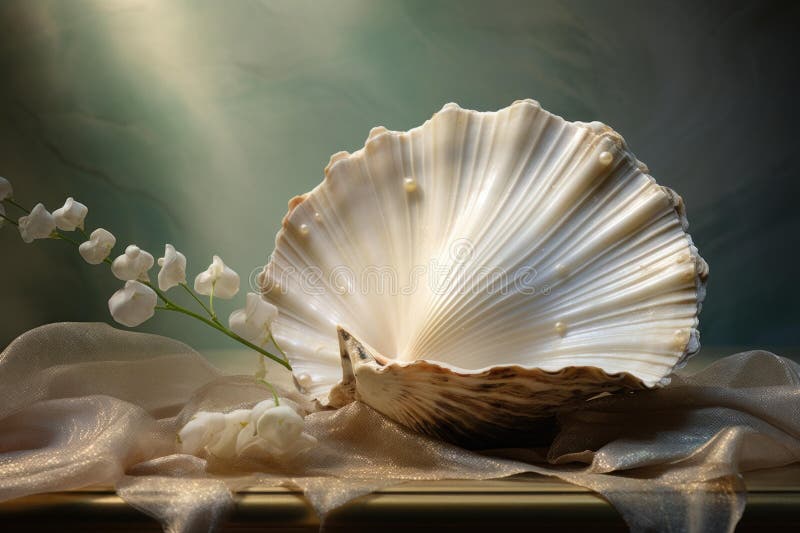 Sea pearl shell perfect. Scenic resort. Generate Ai. Bivalve shell stock images, royalty-free photos and pictures