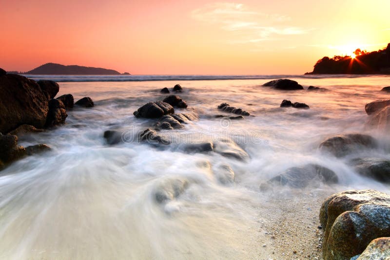 Sea and rock at the sunset, phuket thailand