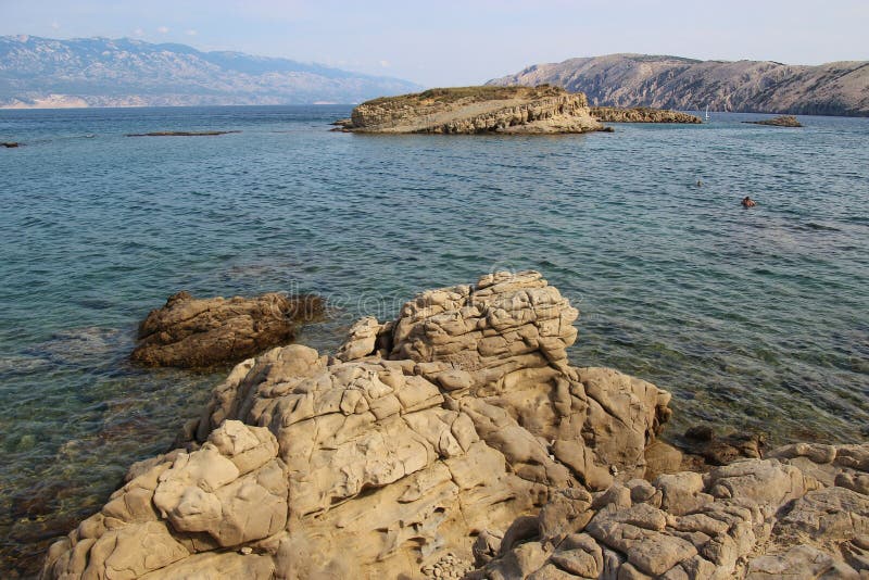 Sea and rocks on Rab island, Croatia. Near the town Lopar .