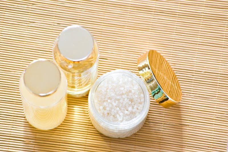 Sea salt and cosmetics stock image. Image of container 11186413