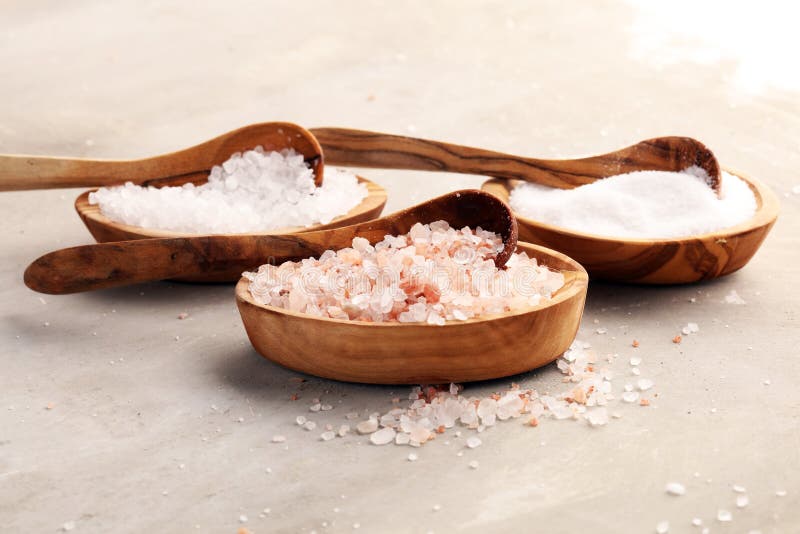 Sea Salt and Himalayan on Spoon. Crystals of Salt on Background Stock Image Image of cooking