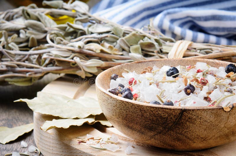 Sea Salt Mix with Juniper Berries and Rosemary Stock Photo Image of