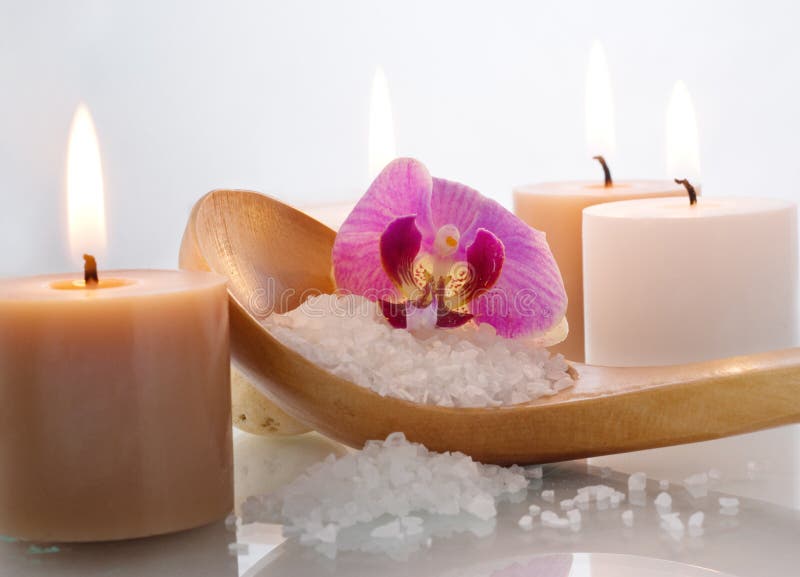 Sea salt with orchid stock photo. Image of bath, salt 11731694