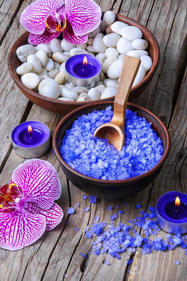 Sea salt and orchid stock photo. Image of relaxation - 91740174