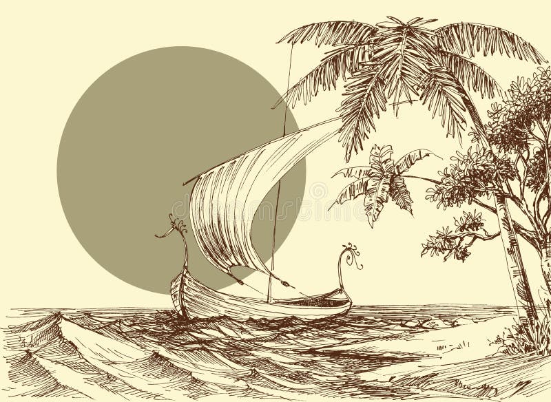 Sea scene, a boat on waves