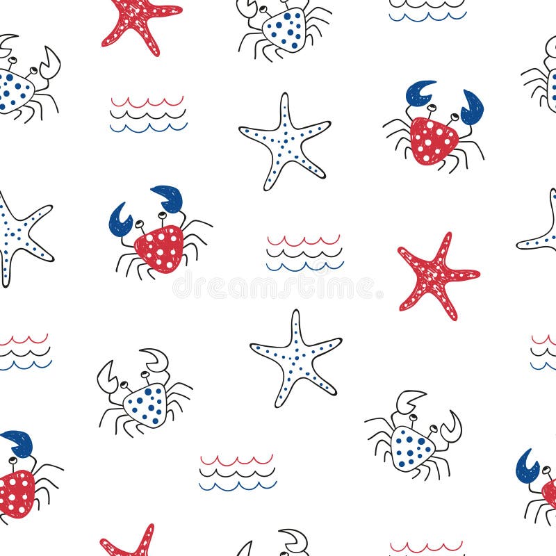 Sea seamless pattern. Marine life. stock illustration