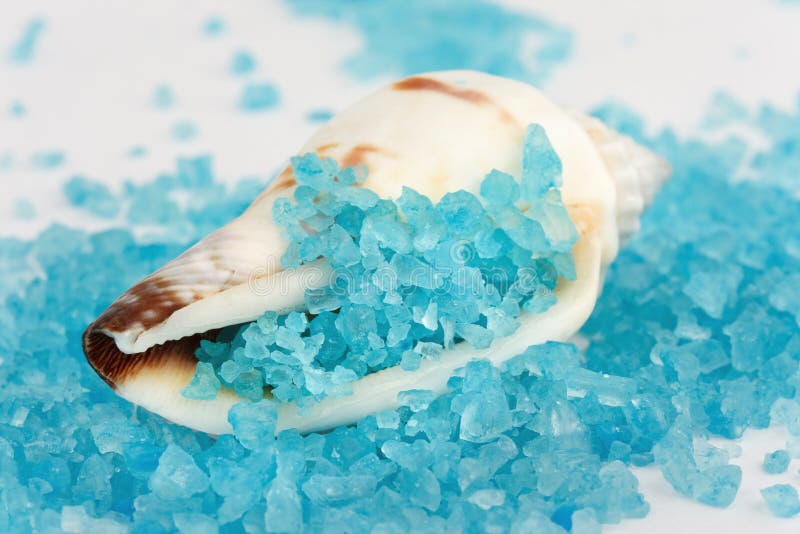 Sea shell with blue sea salt