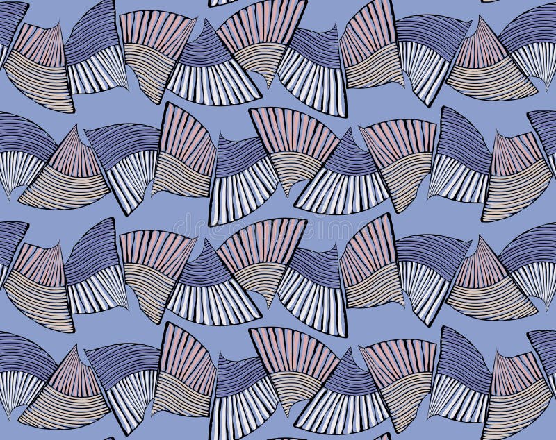 Sea shell peaces blue pink in wavy pattern