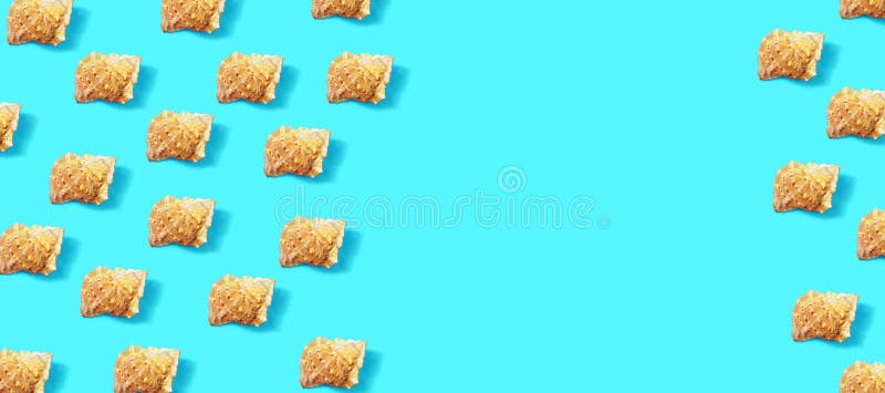 Sea shells pattern on blue background with copy space royalty free stock images Sea shells pattern on blue background with copy space royalty free stock images