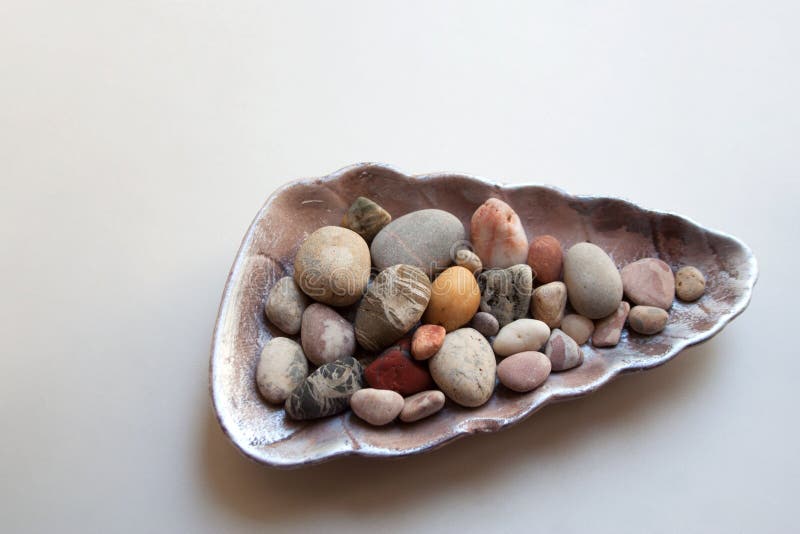 Sea Stones with Various Colors and Shapes in a Seashell Stock Image Image of arrangement