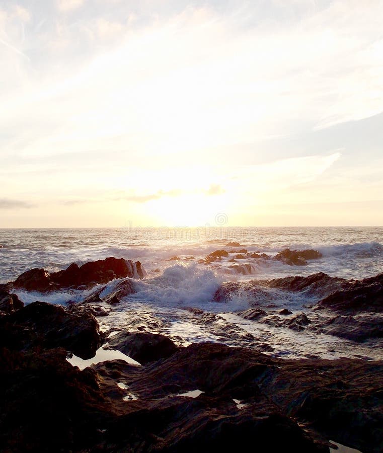 Sea at sunset coastal waves royalty free stock photography