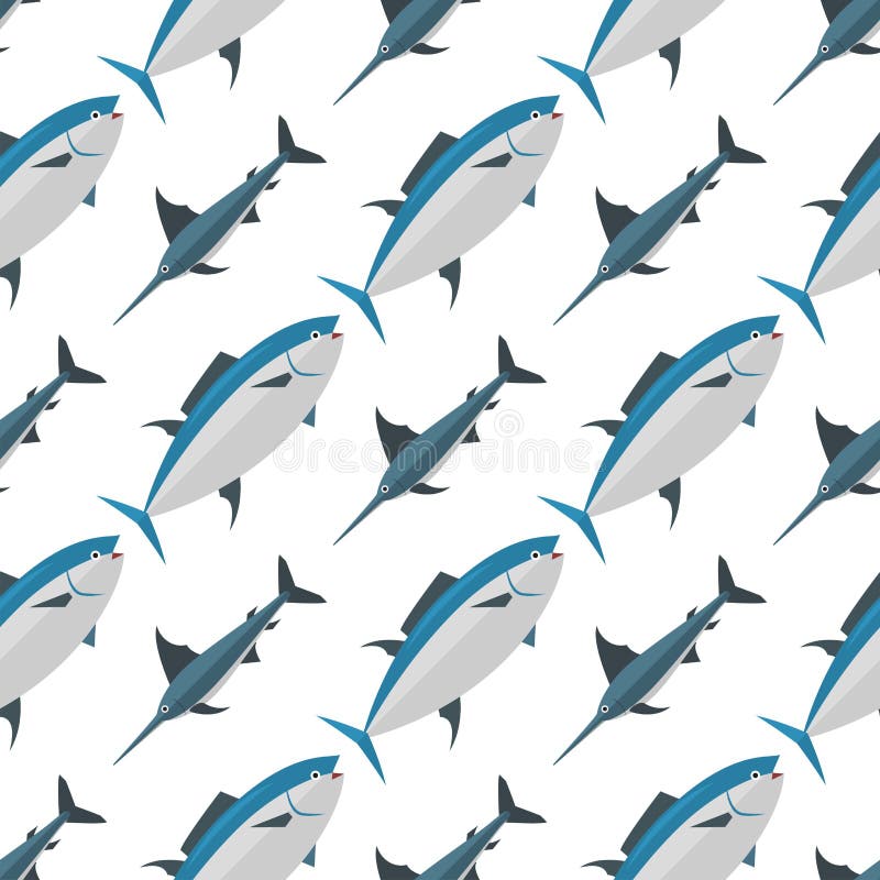 Sea tuna fish animal nature food seamless pattern ecology shark environment tropical natural thunnus vector illustration