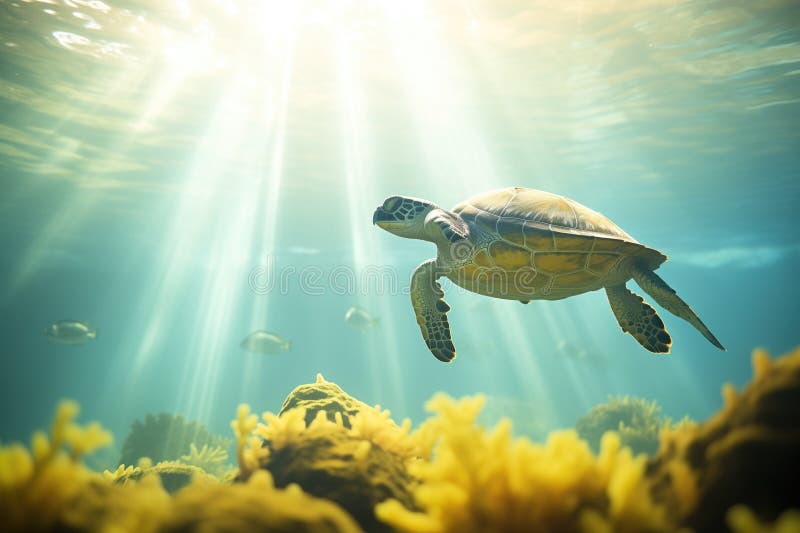 Sea Turtle Silhouette Against Sunlight Underwater Stock Image Image