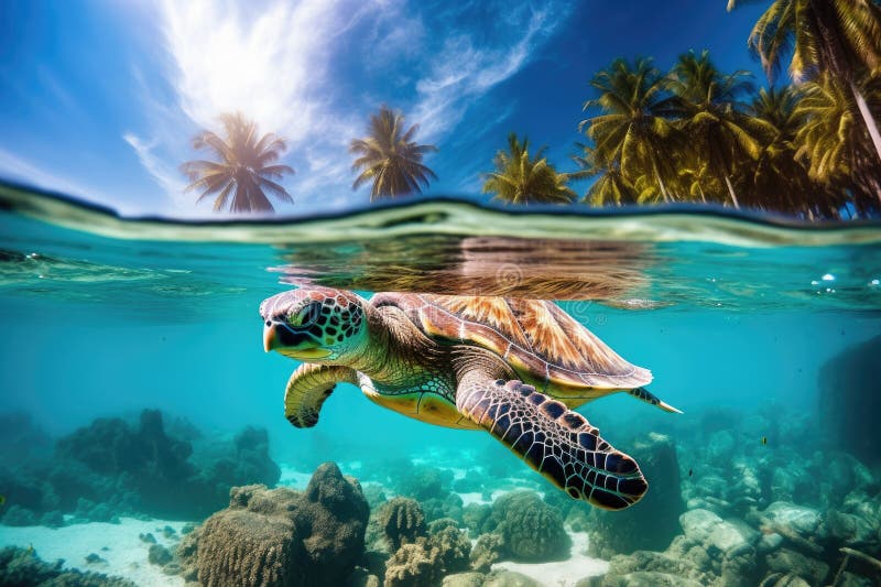 Sea turtle swimming in clear blue waters