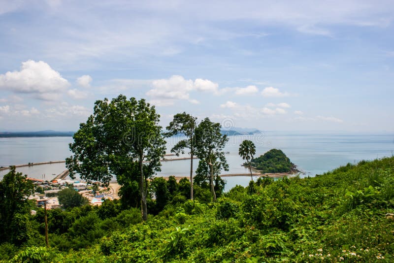 Sea view, top view of Southern Thailand. Sea view, magnificent view of the mountain for tourism in southern Thailand, mountains, sea and rich forests and the sky royalty free stock photo Sea view, top view of Southern Thailand. Sea view, magnificent view of the mountain for tourism in southern Thailand, mountains, sea and rich forests and the sky royalty free stock photo