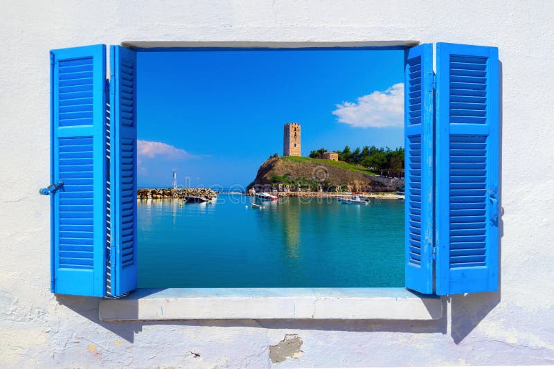 Mediterranean Ocean 3D Window Frame Wall Decal Greece Ocean 