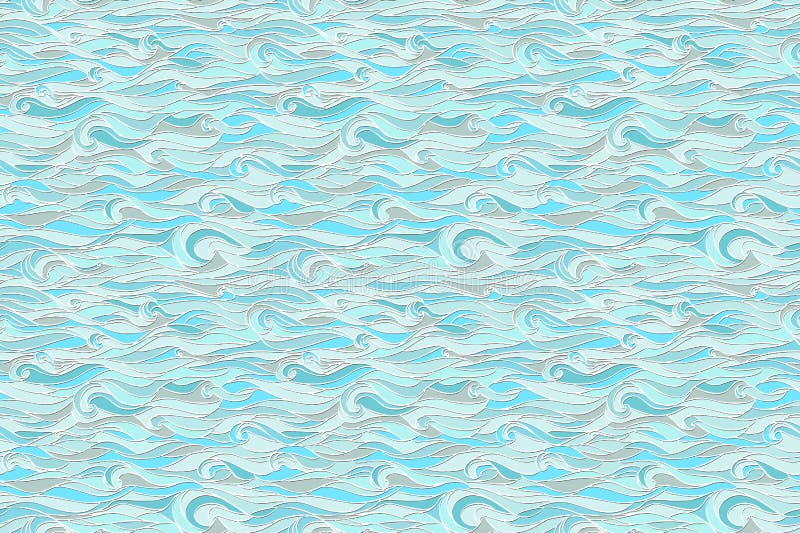 Sea wave pattern. Abstract vector sea water seamless texture. Graphic illustration. Blue stained glass imitation