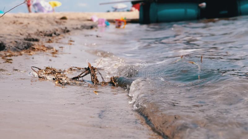 Sea Waves Break on the Sandy Beach. Slow motion