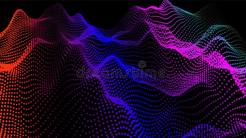 Sea waves from node. Hud data dots flow. Research points stream. Big data visualized presentation of scientific stock illustration