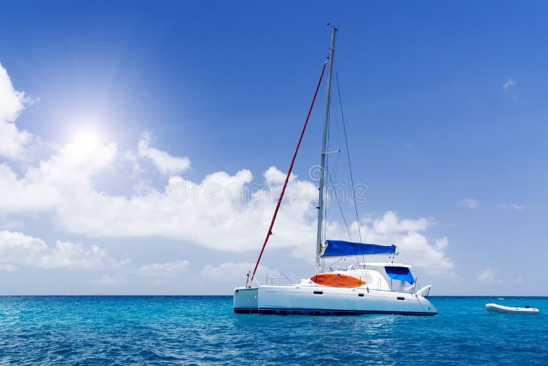 Sea yacht in azure water.