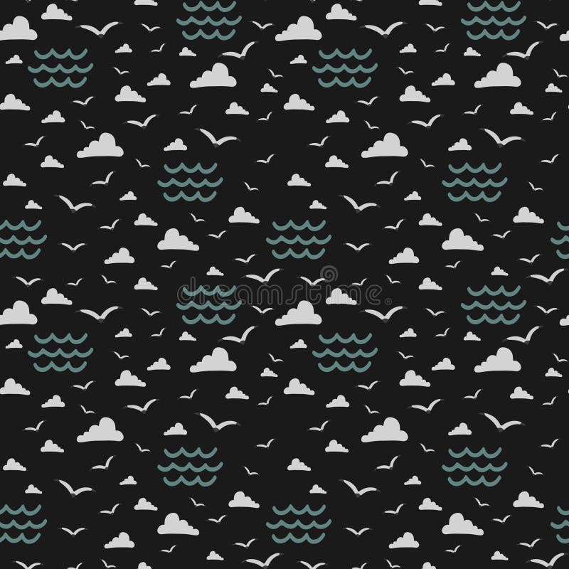 Sea â€‹â€‹with birds seagull, vector seamless pattern, illustration