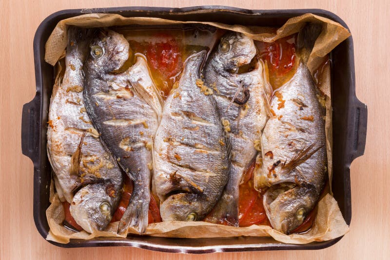 Seabass Fish on a Baking Sheet Stock Photo Image of diet, healthy
