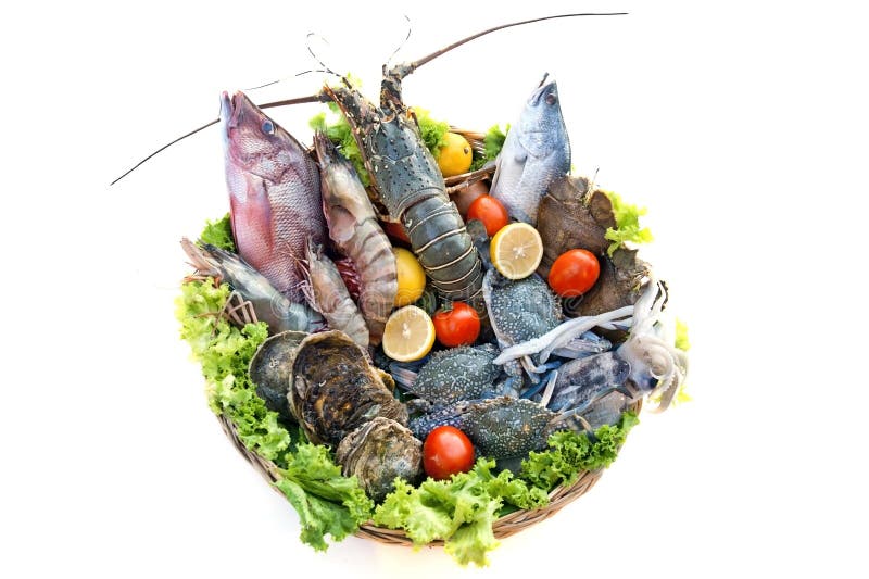 Seafood Basket With Battered Fish Fillet And Crumbed Prawn Stock Photo