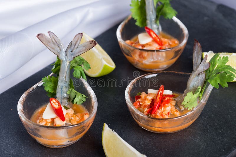 Seafood Cocktail Prawn in Spicy Seafood Dip Stock Photo Image of king