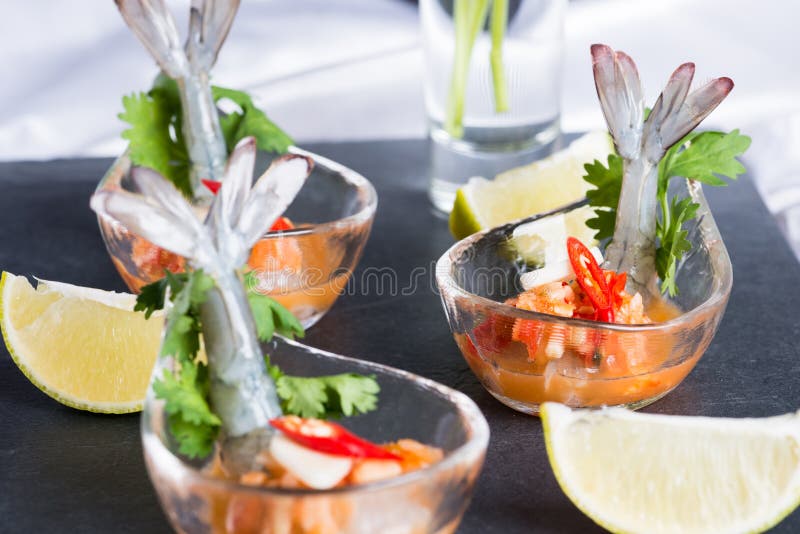 Seafood Cocktail Prawn in Spicy Seafood Dip Stock Photo Image of