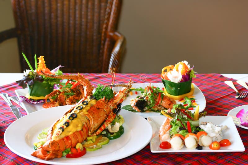 Seafood at a dining table stock photo. Image of dish 41539084