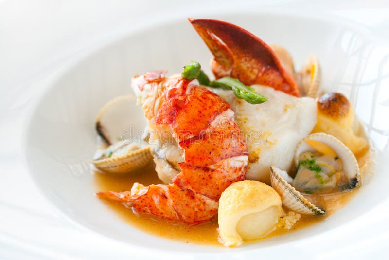 Seafood dish with lobster. stock photo. Image of appetizing 25074904