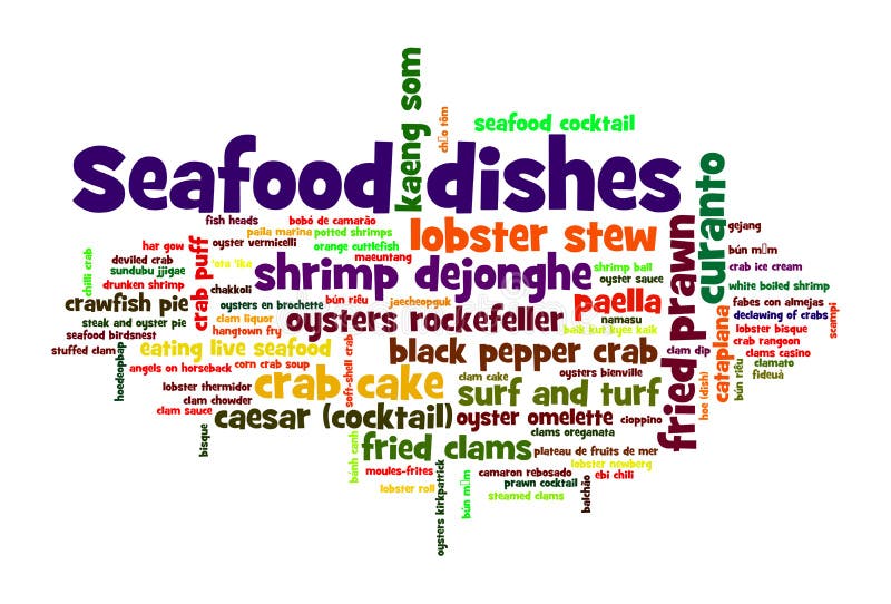 Seafood word cloud stock illustration. Illustration of gourmet 96724350