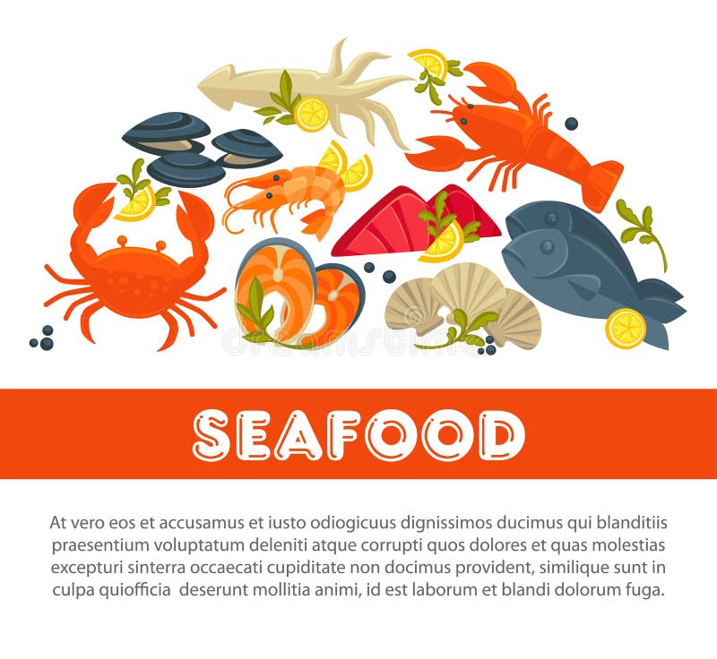 Seafood Poster of Fresh Fish Catch for Sea Food Restaurant Fisher