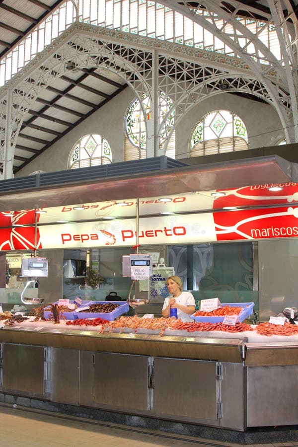 Delicious Spanish seafood for sale at the Central Market, Valencia, Spain