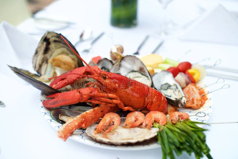Seafood Lobster dinner on table