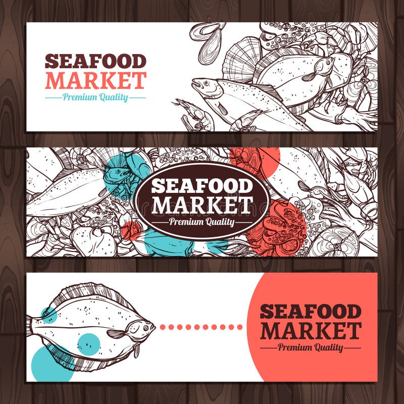 Seafood Market Sketch Design Stock Vector Illustration of horizontal