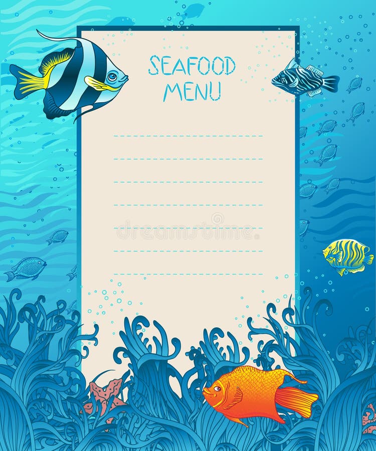 Seafood Menu Design Background Template Stock Vector - Illustration of