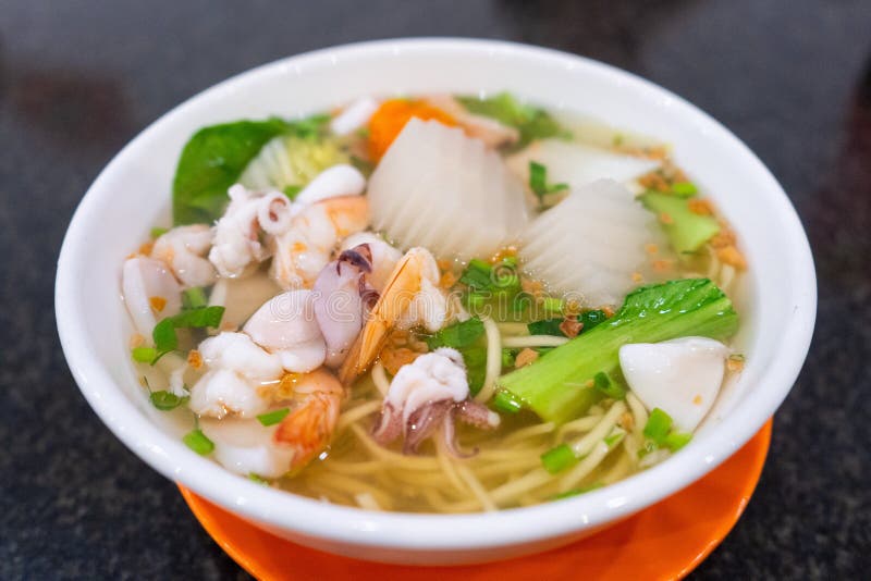 Seafood Noodle with Soup Khmer Style Stock Photo - Image of noodle ...