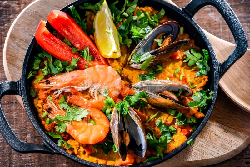 Seafood Paella Served in a Cast Iron Pan Stock Photo Image of vegetable, seafood 272449050