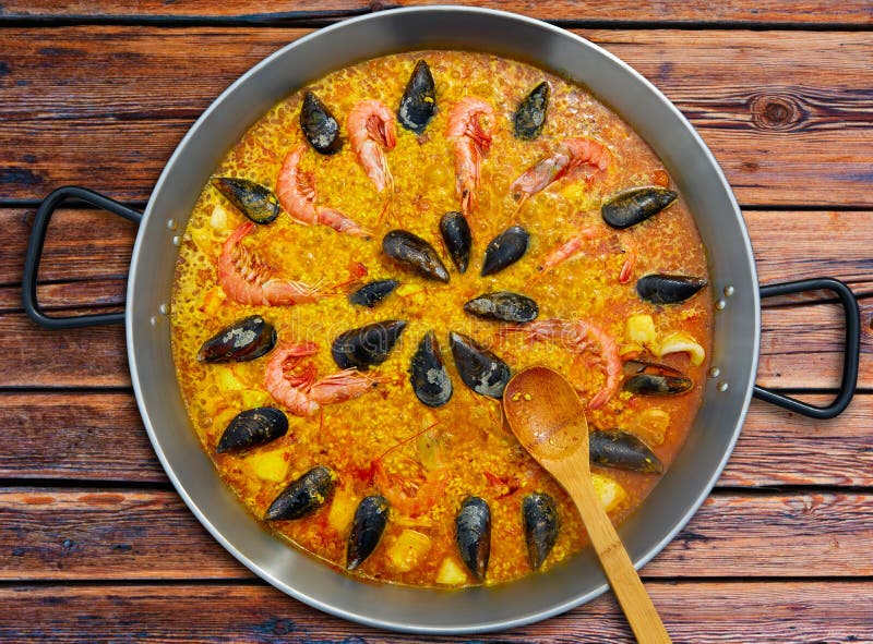 Seafood Paella from Spain Valencia Recipe Stock Photo Image of