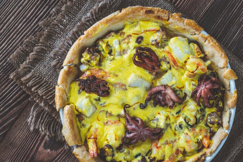 Seafood Pie with Saffron Cream Sauce Stock Photo Image of sauce