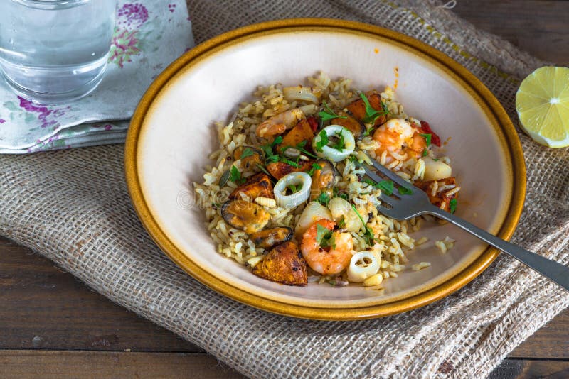 Seafood pilaf or risotto stock image. Image of pilaf 84152747