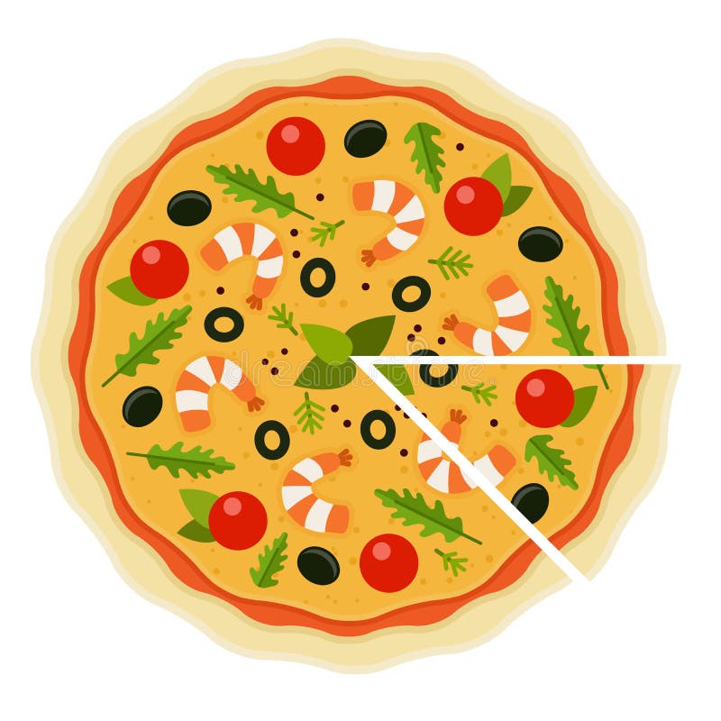 Seafood Pizza with a Cut Piece Flat Icon Vector Isolated Stock Vector ...