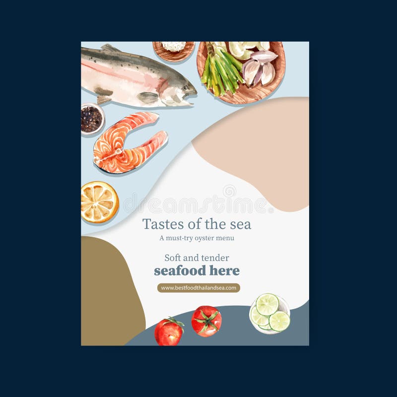 Seafood Poster Design with Tuna Meat, Amberjack Fish Illustration ...