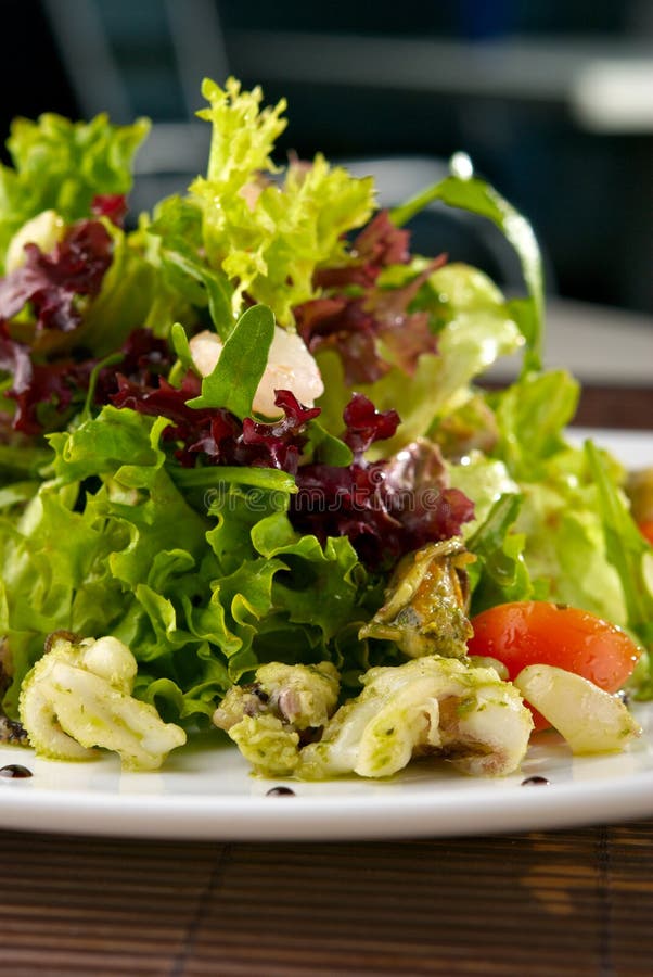 Seafood Salad with Cherry Tomatoes Stock Photo - Image of lettuce ...