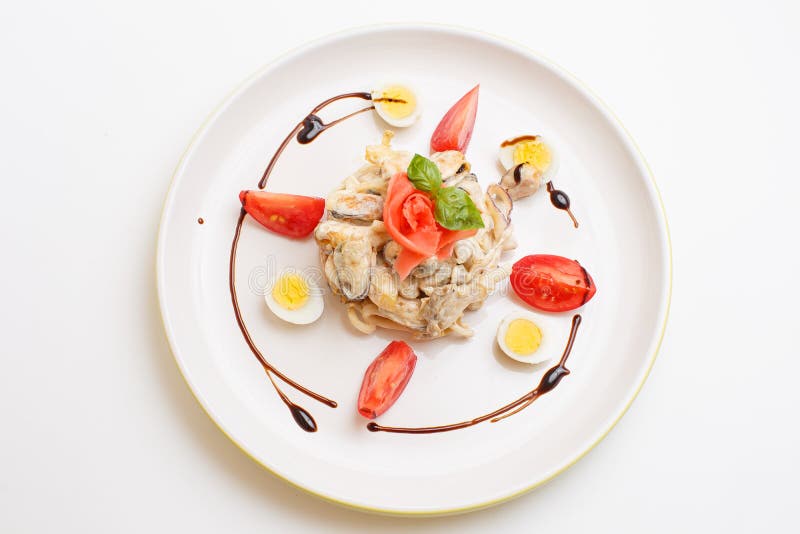 Seafood Salad with a Eggs on a White Background Stock Photo Image of