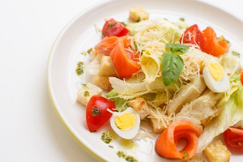 Seafood Salad with a Eggs on a White Background Stock Image Image of