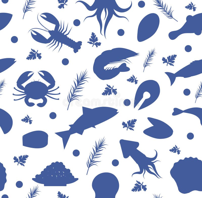 Seafood Seamless Pattern Fish Food Endless Background  