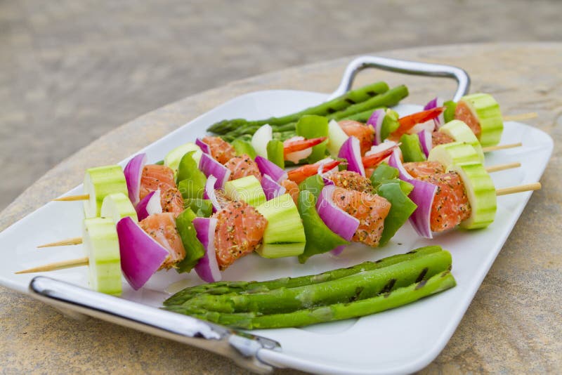 Seafood Skewers are Ready To Go on the Barbecue. Stock Image Image of