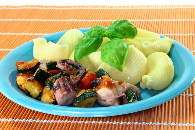 Seafood and Vegetables with Pasta Stock Photo Image of mediterranean